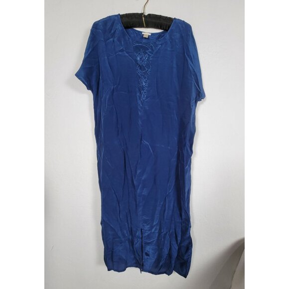 Sundance Womens Royal Blue Short Sleeve Shift Dress Small Front Slit Lace Detail - Picture 1 of 7
